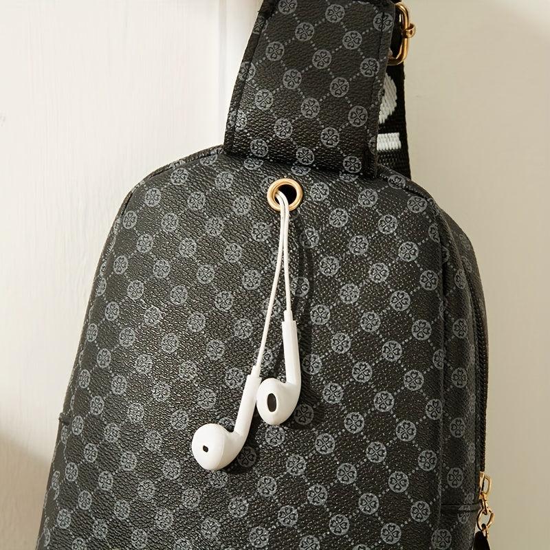 Geometric Pattern Sling Bag with Letter Strap Crossbody Chest Purse