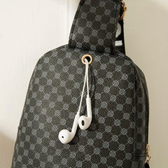 Geometric Pattern Sling Bag with Letter Strap Crossbody Chest Purse