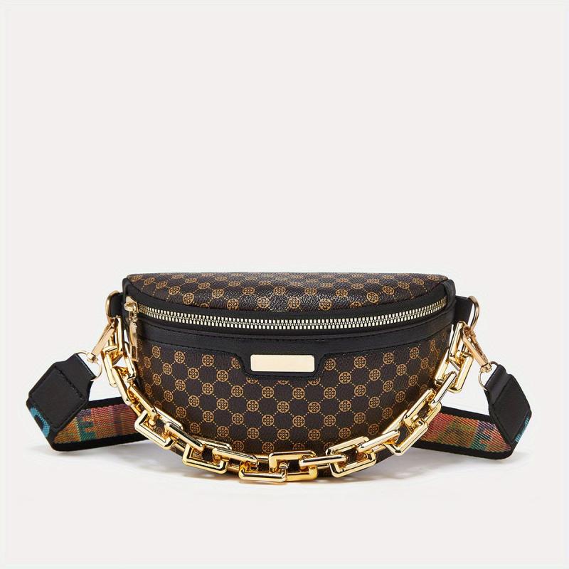 Geo Print Fanny Pack Chain Chest Purse Crossbody Bag