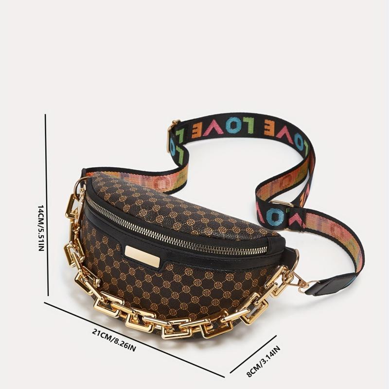 Geo Print Fanny Pack Chain Chest Purse Crossbody Bag