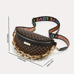 Geo Print Fanny Pack Chain Chest Purse Crossbody Bag