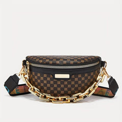 Geo Print Fanny Pack Chain Chest Purse Crossbody Bag