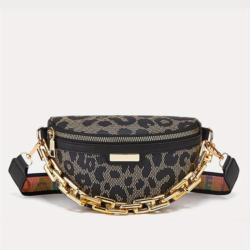 Geo Print Fanny Pack Chain Chest Purse Crossbody Bag