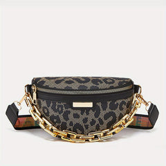 Geo Print Fanny Pack Chain Chest Purse Crossbody Bag