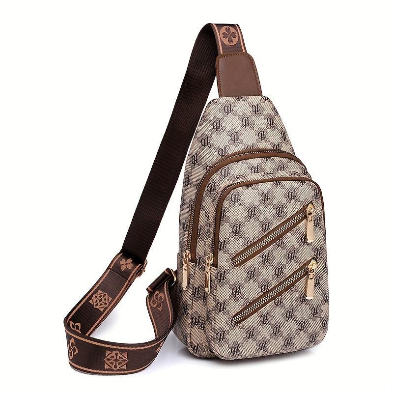 Plaid Pattern Sling Bag Zipper Front Chest Purse