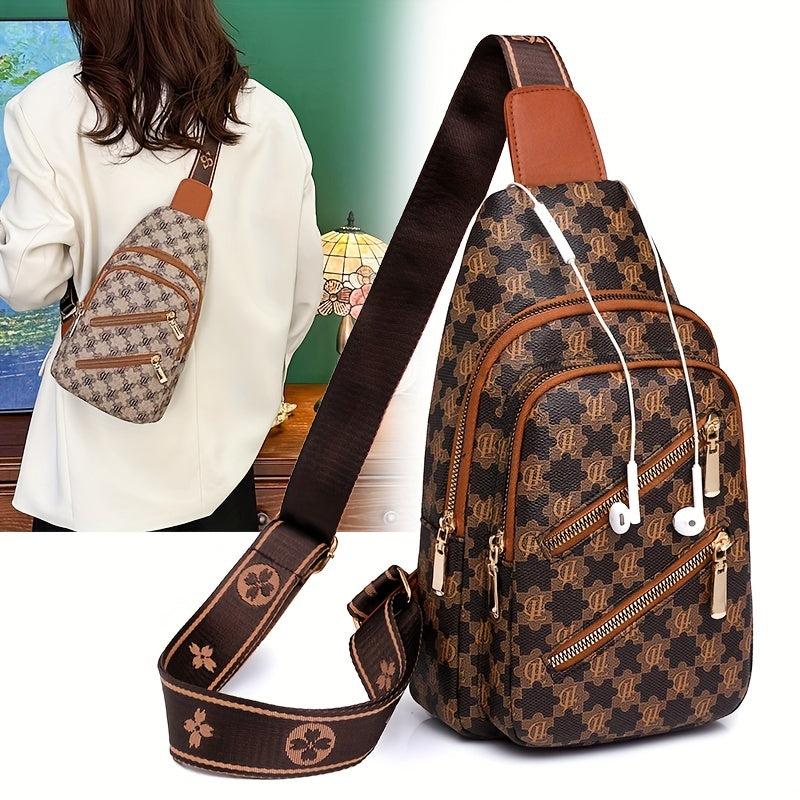 Plaid Pattern Sling Bag Zipper Front Chest Purse
