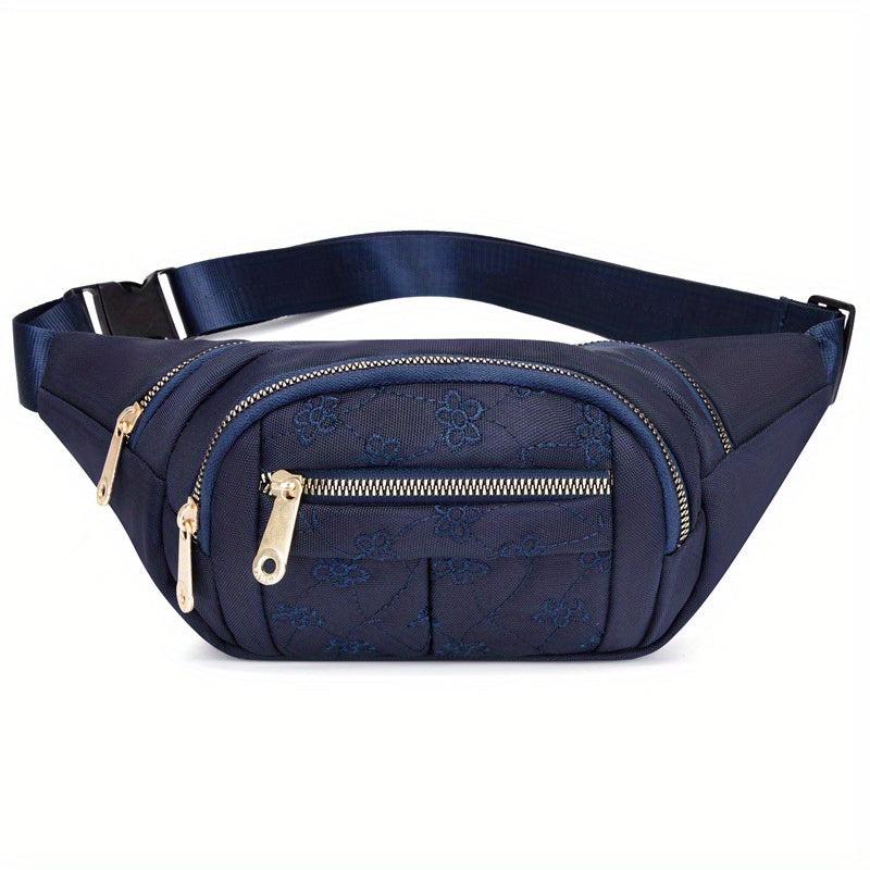Floral Embroidered Waist Bag Zipper Travel Sports Chest Bag