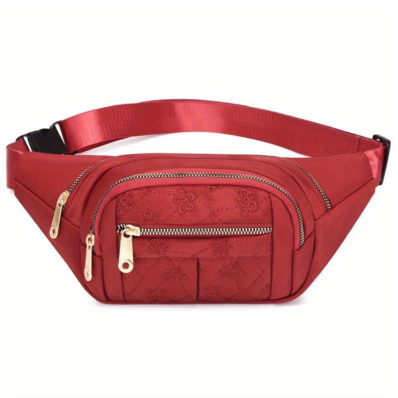 Floral Embroidered Waist Bag Zipper Travel Sports Chest Bag