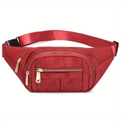 Floral Embroidered Waist Bag Zipper Travel Sports Chest Bag