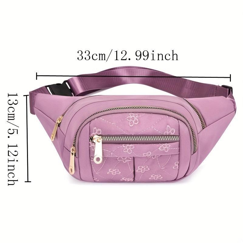 Floral Embroidered Waist Bag Zipper Travel Sports Chest Bag
