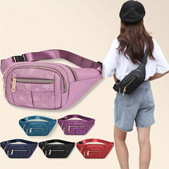 Floral Embroidered Waist Bag Zipper Travel Sports Chest Bag