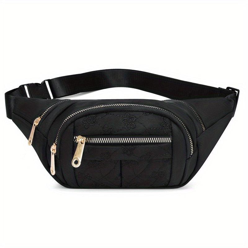Floral Embroidered Waist Bag Zipper Travel Sports Chest Bag