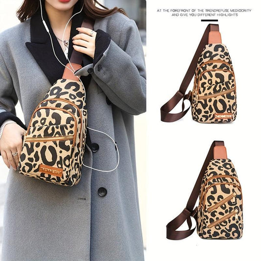 Leopard Pattern Sling Crossbody Bag Zipper Chest Bag