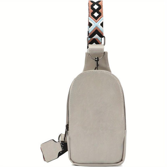 Vintage Hiking Sling Bag Faux Leather Crossbody Geometric Strap Chest Bag