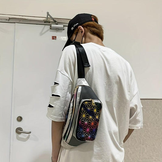 Colorful Geometric Pattern Chest Bag Zipper Crossbody Fanny Pack