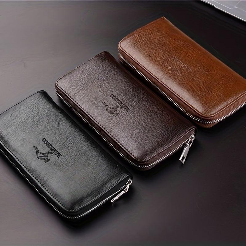 Men's Kangaroo Pattern Leather Zipper Handbag Large Capacity Wallet