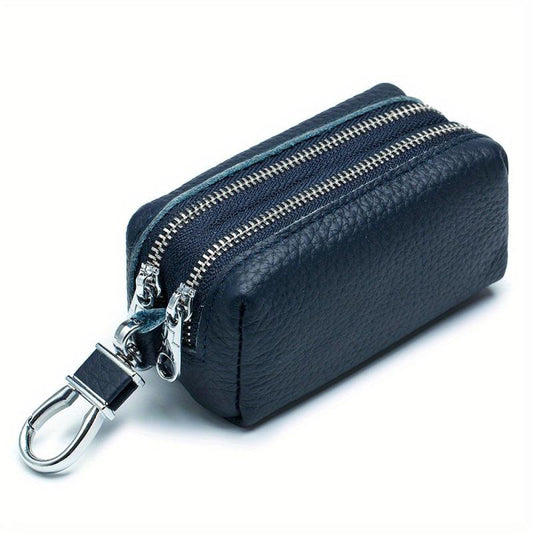 Large Capacity Leather Key Bag Double Zipper Coin Purse