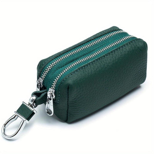 Large Capacity Leather Key Bag Double Zipper Coin Purse