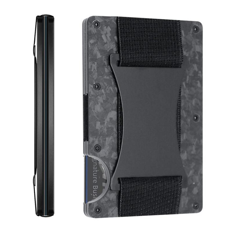 Minimalist Wallet with Cash Strap Carbon Fiber RFID Blocking Wallet