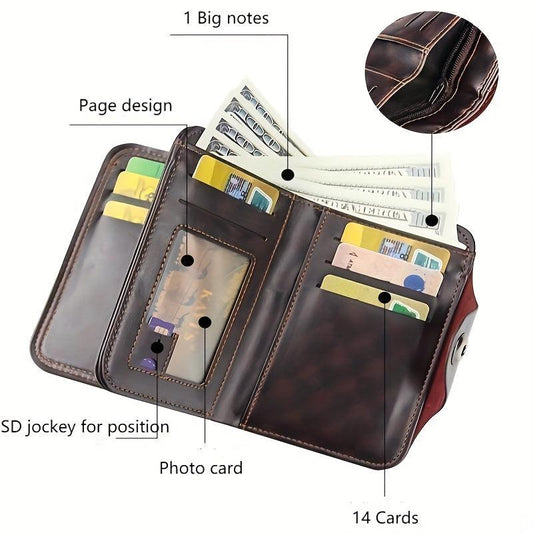Men's Trifold Wallet PU Leather Short Wallet With Coin Pocket Card Holder