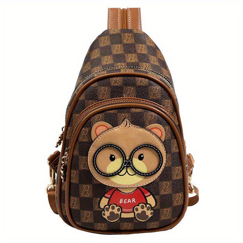 Bear Chest Bag Faux Leather Crossbody Purse