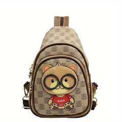Bear Chest Bag Faux Leather Crossbody Purse