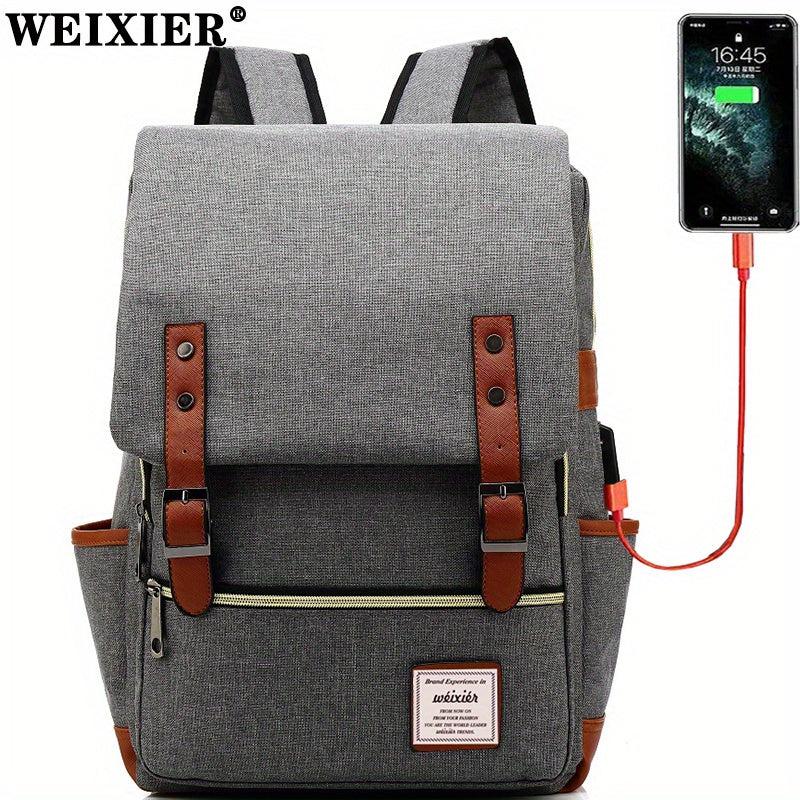 Vintage Nylon Notebook Backpack USB Charging Port Tear Resistant