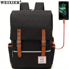 Vintage Nylon Notebook Backpack USB Charging Port Tear Resistant