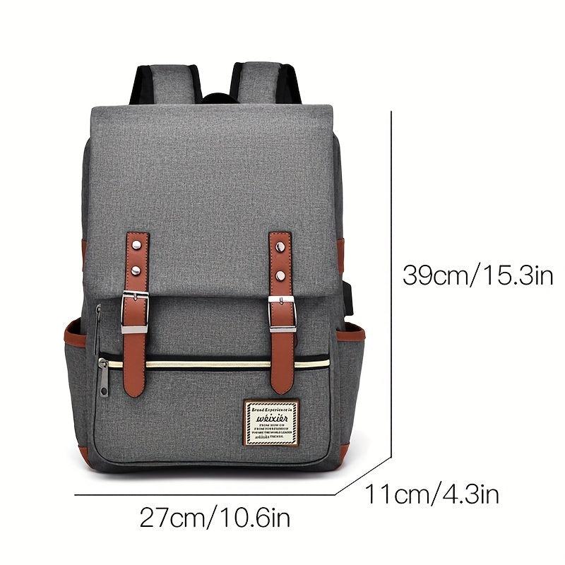 Vintage Nylon Notebook Backpack USB Charging Port Tear Resistant