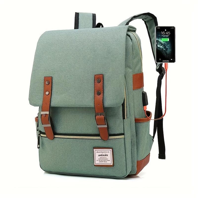 Vintage Nylon Notebook Backpack USB Charging Port Tear Resistant