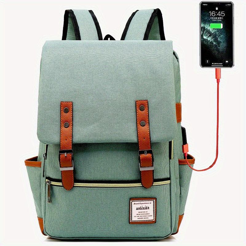 Vintage Nylon Notebook Backpack USB Charging Port Tear Resistant