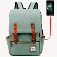 Vintage Nylon Notebook Backpack USB Charging Port Tear Resistant