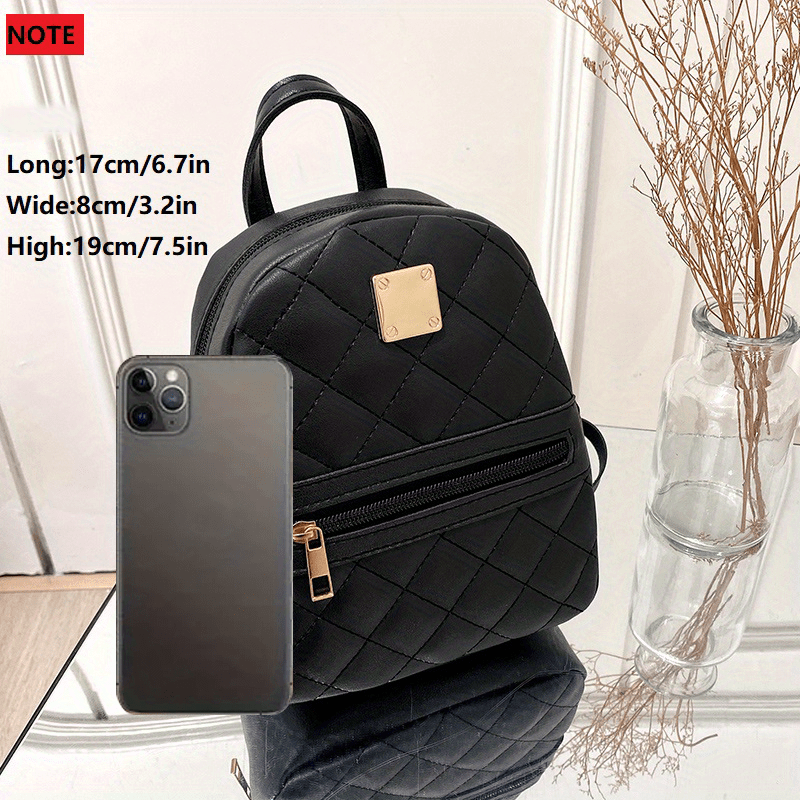 Small Women's Rhombic Pattern Backpack Adjustable Strap Pink Bag