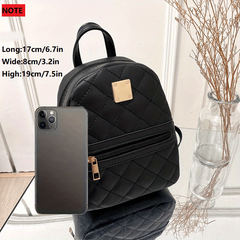 Small Women's Rhombic Pattern Backpack Adjustable Strap Pink Bag