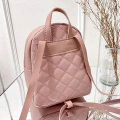 Small Women's Rhombic Pattern Backpack Adjustable Strap Pink Bag