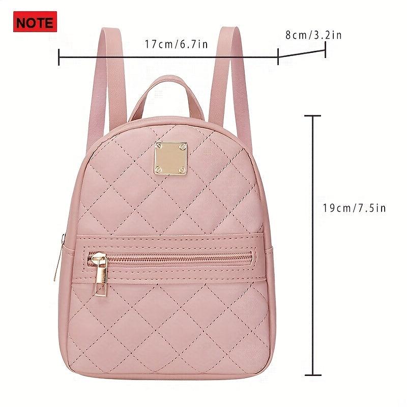 Small Women's Rhombic Pattern Backpack Adjustable Strap Pink Bag