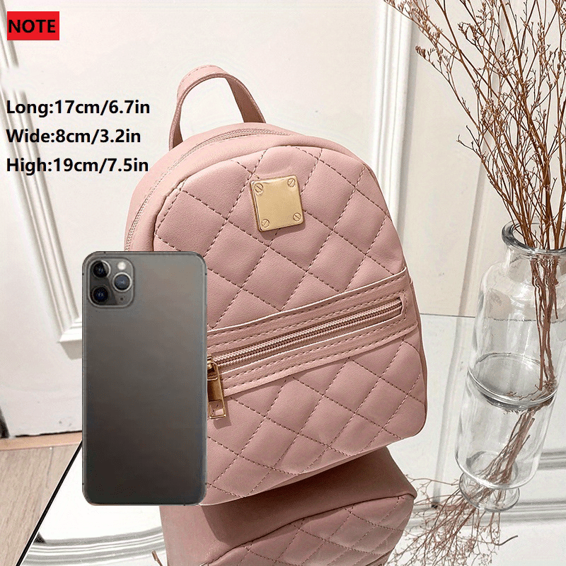 Small Women's Rhombic Pattern Backpack Adjustable Strap Pink Bag