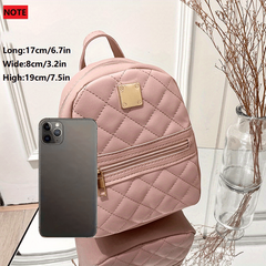 Small Women's Rhombic Pattern Backpack Adjustable Strap Pink Bag