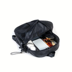 Bear Pendant Backpack Solid PU Leather Large Capacity Travel Bag