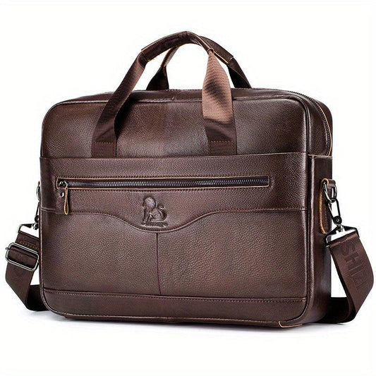 Men's Leather Briefcase 38cm Computer Bag Portable Shoulder Business Bag