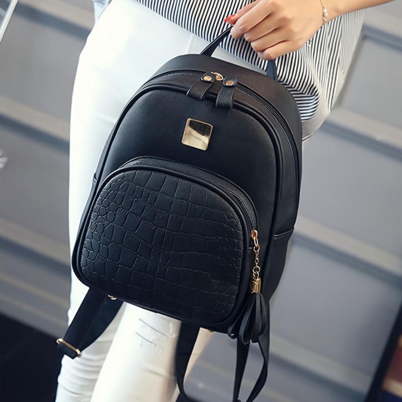 Crocodile Pattern Backpack Small Black Bag Women's Casual Bag Dual Purpose