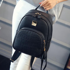 Crocodile Pattern Backpack Small Black Bag Women's Casual Bag Dual Purpose
