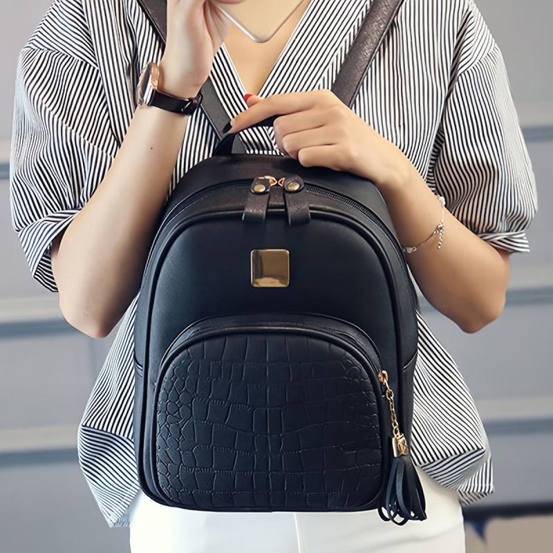Crocodile Pattern Backpack Small Black Bag Women's Casual Bag Dual Purpose