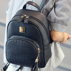 Crocodile Pattern Backpack Small Black Bag Women's Casual Bag Dual Purpose
