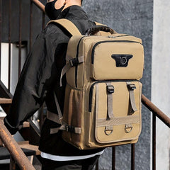 Men's Functional Canvas Backpack Large Capacity Outdoor Travel Backpack