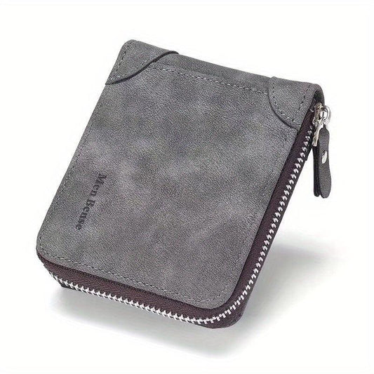 Men's Short Leather Wallet Large Capacity Vintage Zipper Card Holder