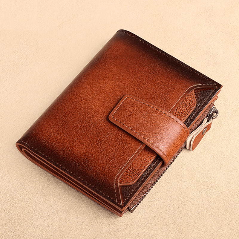 Vintage Leather Wallet for Men with Zipper
