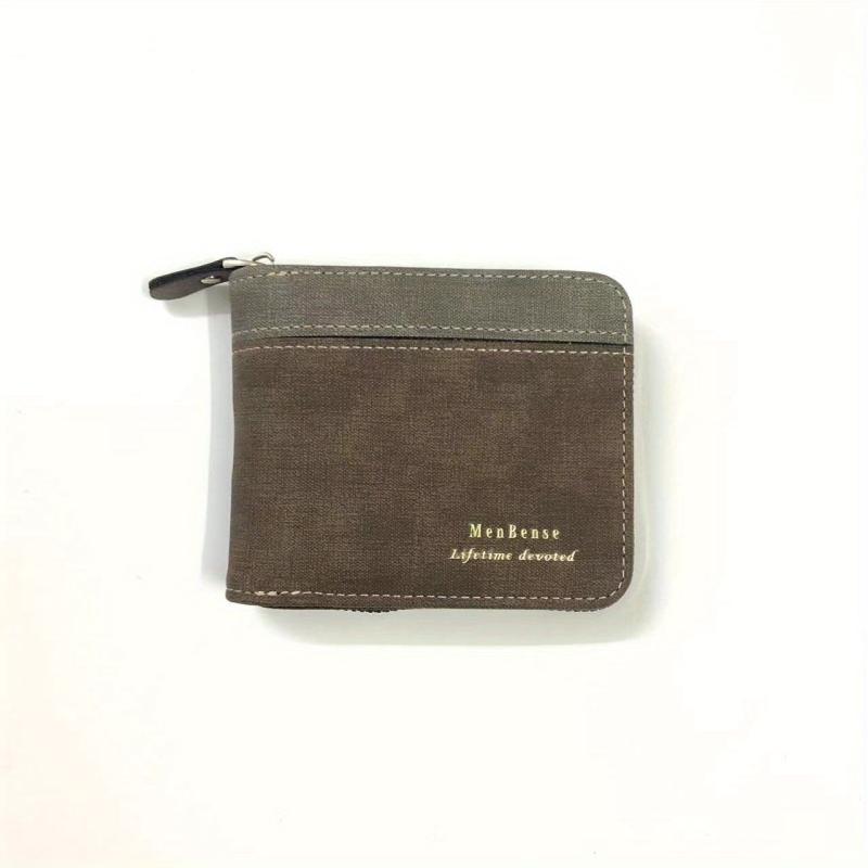 Men's Splicing Short Wallet Large Capacity Zipper Card Holder Purse