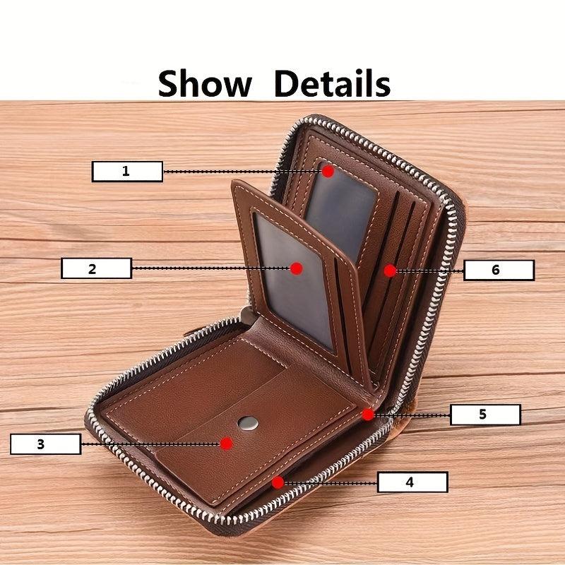 Men's Splicing Short Wallet Large Capacity Zipper Card Holder Purse