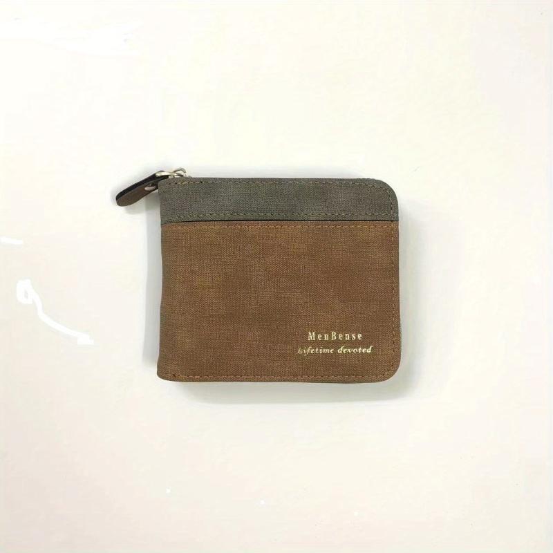 Men's Splicing Short Wallet Large Capacity Zipper Card Holder Purse